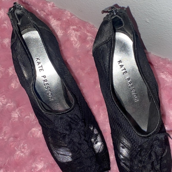 KATE PRESTON SHEER BLACK LACE PEEP TOE STILET HEELS size 8.5 - Picture 2 of 8